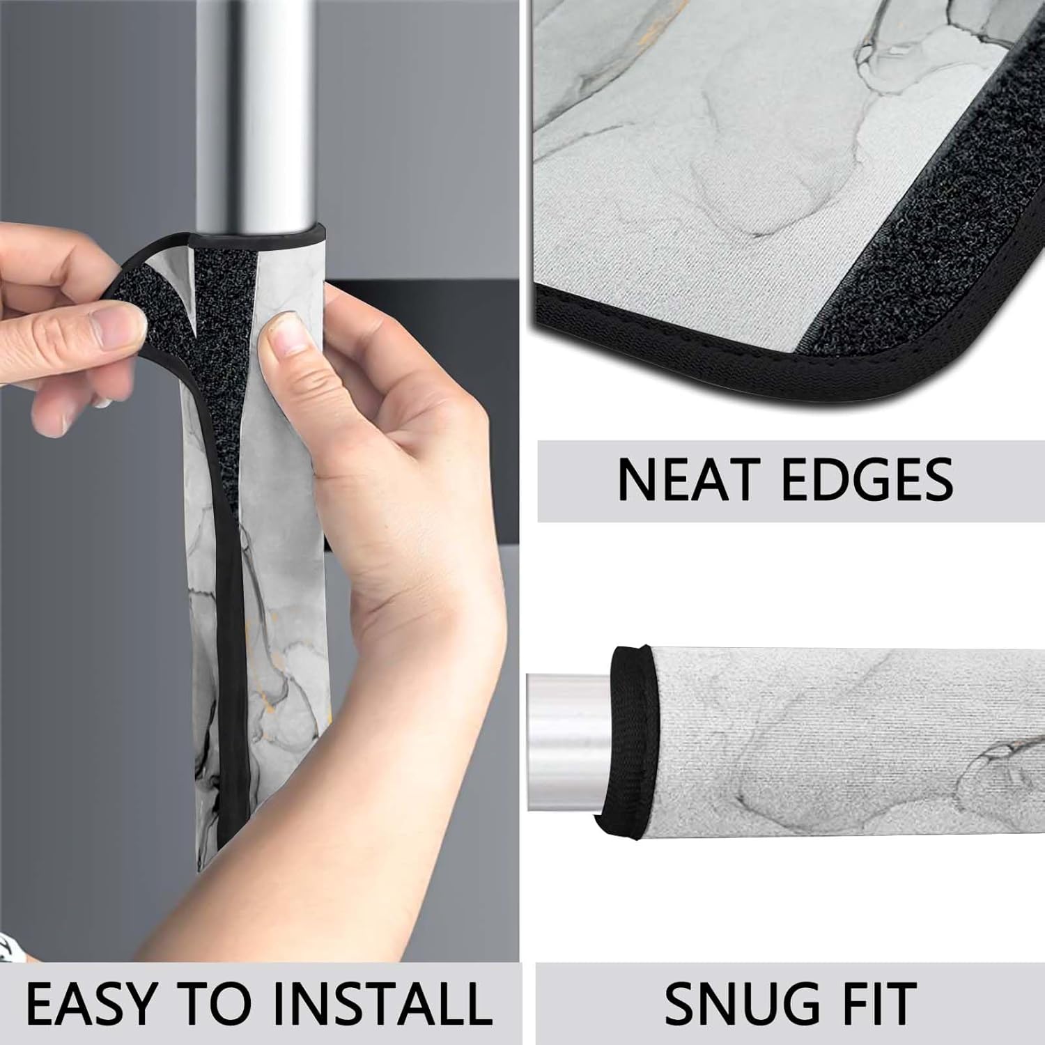 MCALK 4 Pc Marble Pattern Kitchen Handle Covers Set, Grey Refrigerator & Microwave Handle Covers, Suitable for Ovens and Dishwashers, Washable, Durable, Anti-Slip, Marble Art Decor