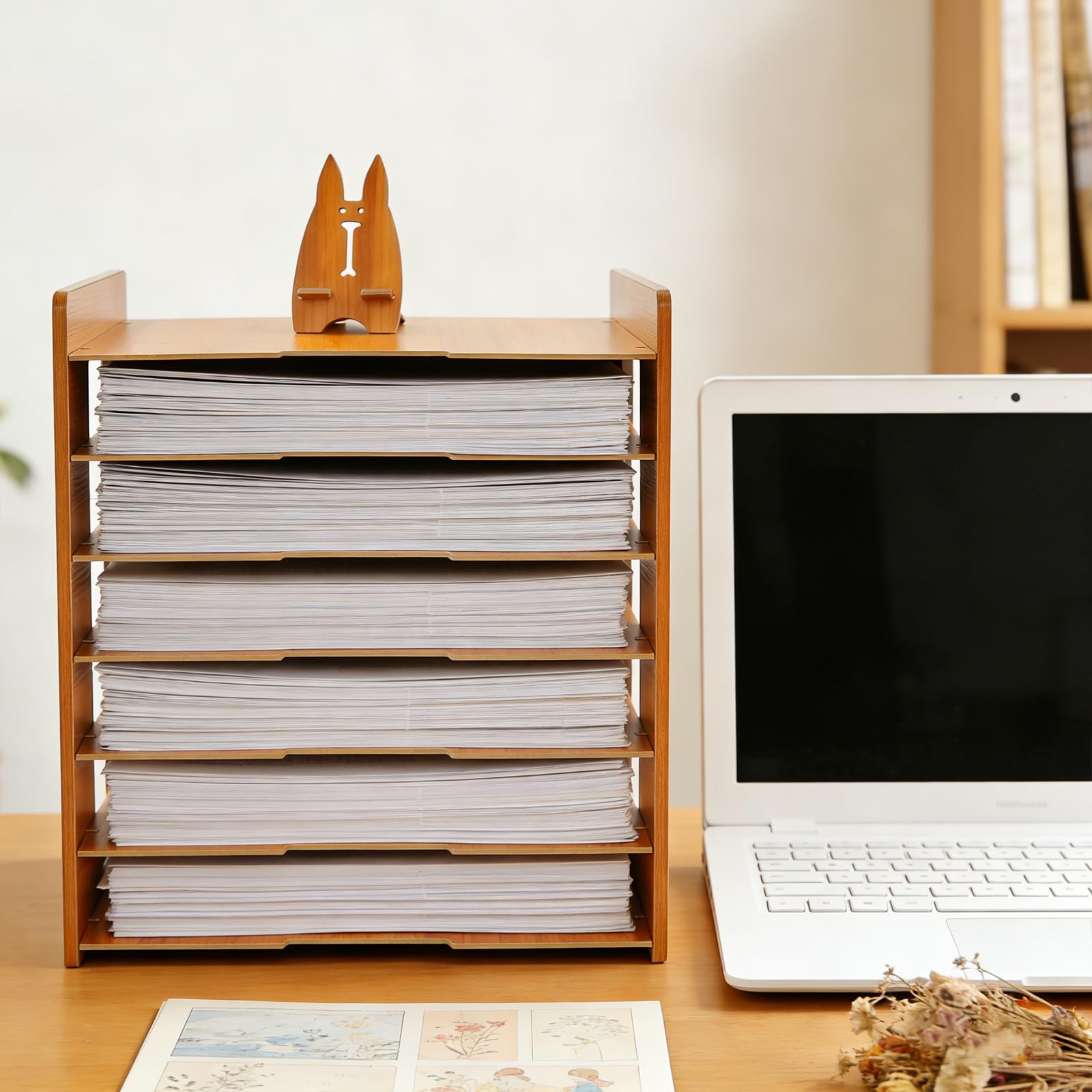 Organizador de escritorio de 7 niveles de madera, altura ajustable entre capas, gran capacidad, papelera de correo, A4, papel horizontal para colocar documentos, libros