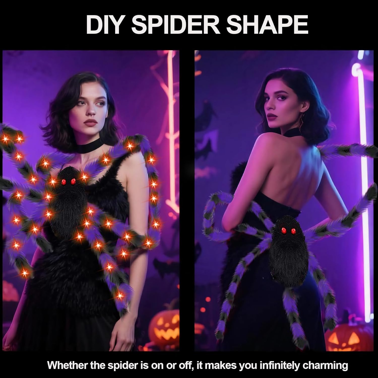 Light Up Spider Costumes for Women Adult, Poseable Scary Plush Spider Legs Costume Props Halloween Accessories Decor - Image 2