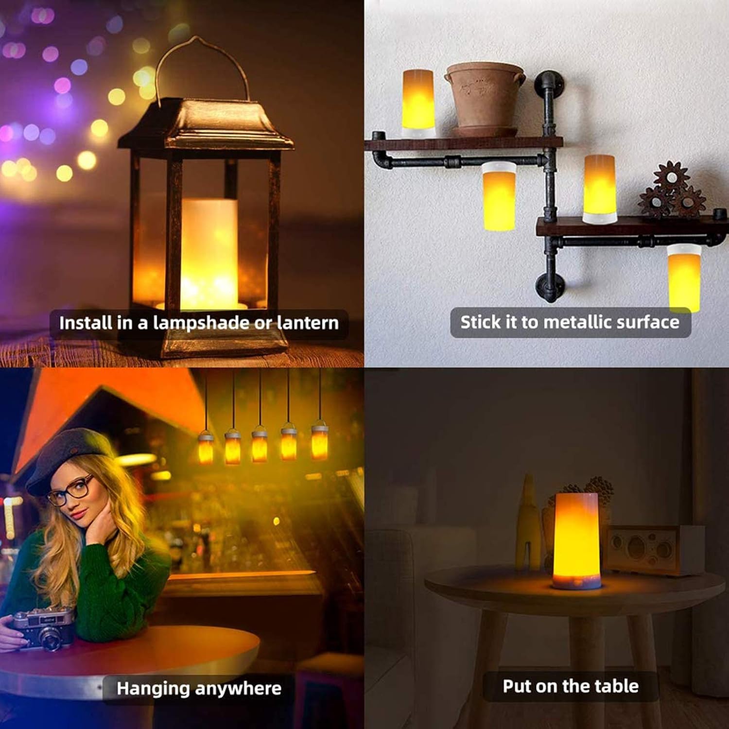 LED Flame Effect Light,USB Rechargeable Outdoor Flame Table Lamp Waterproof Dimmable 4 Modes Lantern,Flame Lamp with Gravity Sensing Effect IR Wireless Remote&Timer,for Halloween Room Party Bar Decor : Tools & Home Improvement