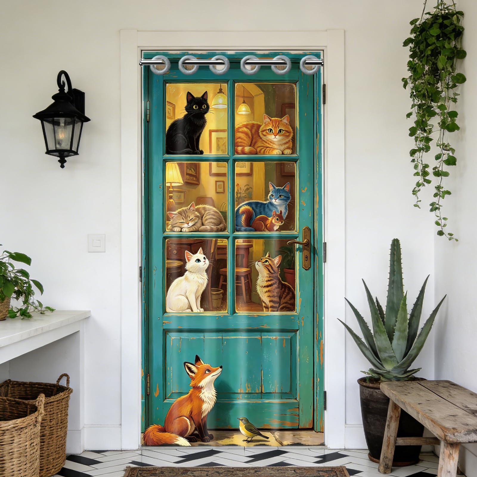 CONCHLERY Cartoon Cats Doors Pattern Door Curtain Doorway Curtain Folding Room Divider Curtains for Home Restaurant Door Decor, 78x39 Inch — image 1