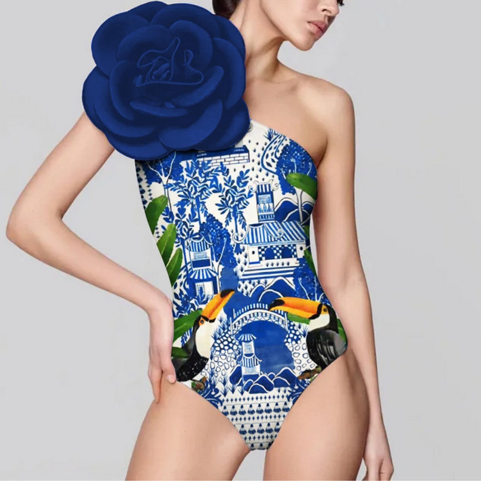 MTOYUXIGD One-Piece Swimsuit 3D Blue Three-Dimensional Large