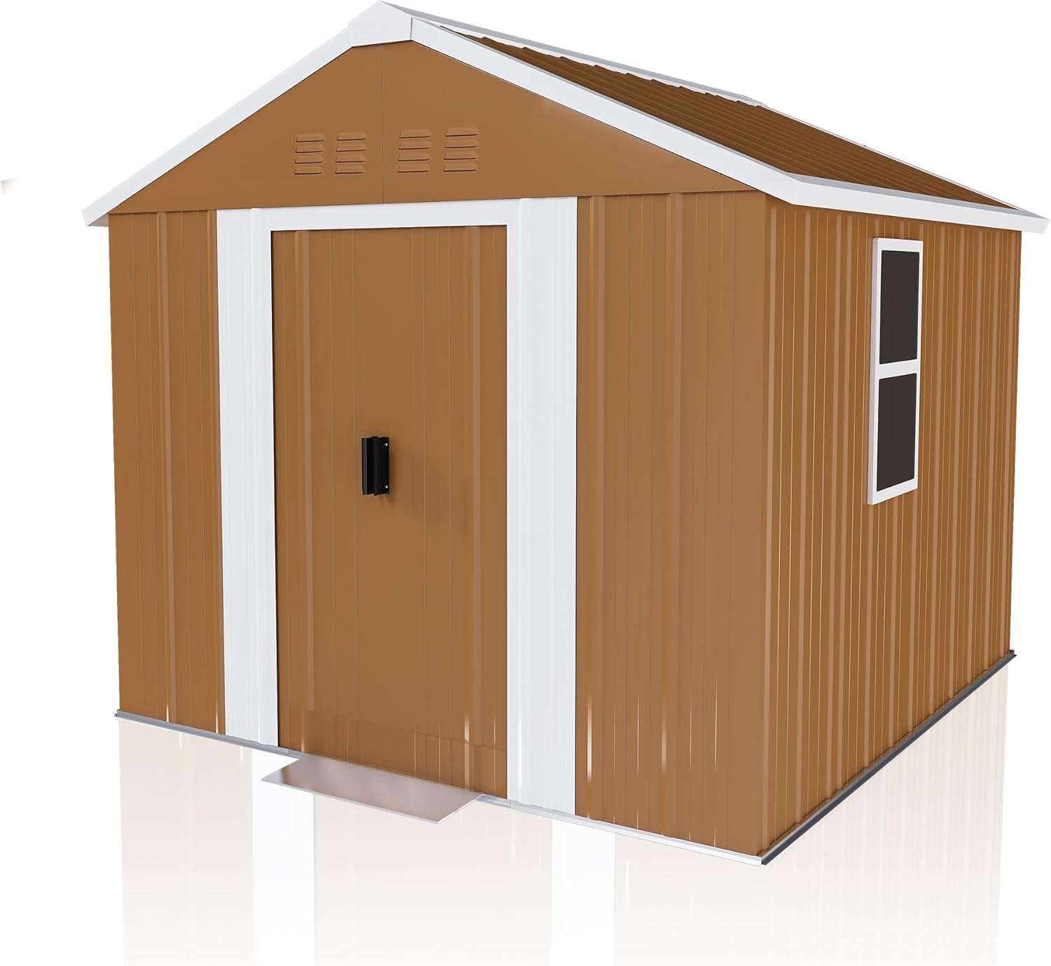 6x4 FT Heavy-Duty Metal Storage Shed - Weatherproof Outdoor Garden Shed with Lockable Door, Sloped Roof & Ventilation for Tool Organization, Pet Shelter (Brown, 6X4 FT)