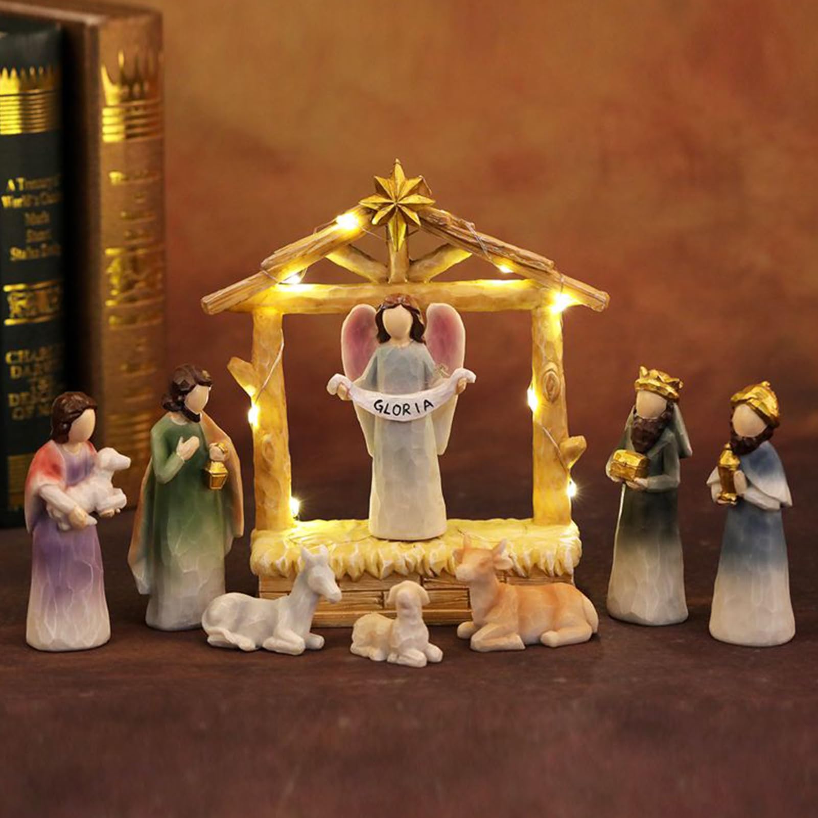 Weihnachtskrippen-Set 12teilige Weihnachtsdeko Stallstatue Wohndeko