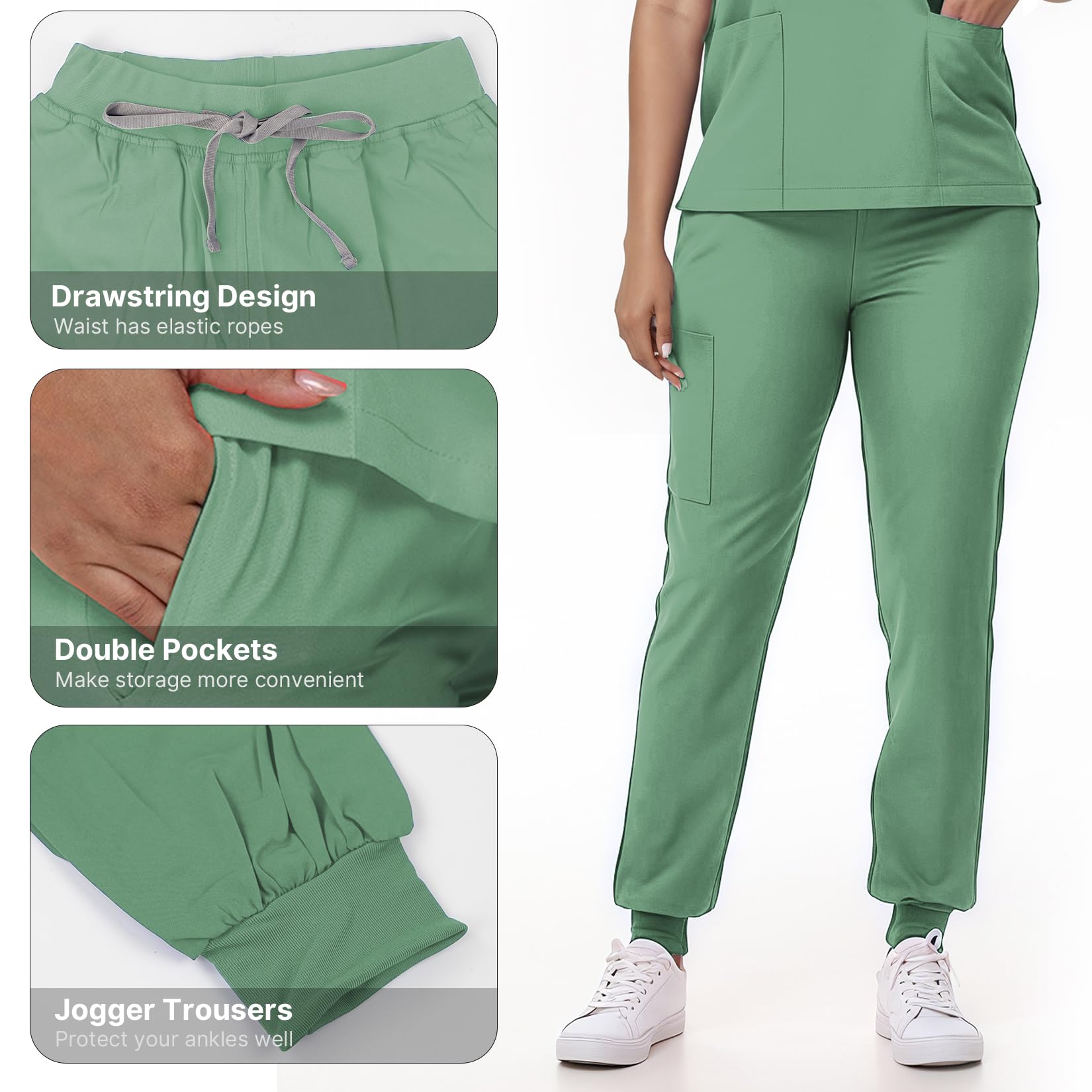 Ensemble médical pour femme, uniforme d'infirmière, haut à col en V et pantalon de jogging à cordon de serrage avec poches multiples