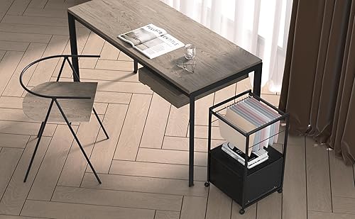 Miniatura 3 de VECELO Archivador rodante con cajón de tela, soporte de impresora con estante de almacenamiento abierto, mesa auxiliar pequeña para dormitorio, sala