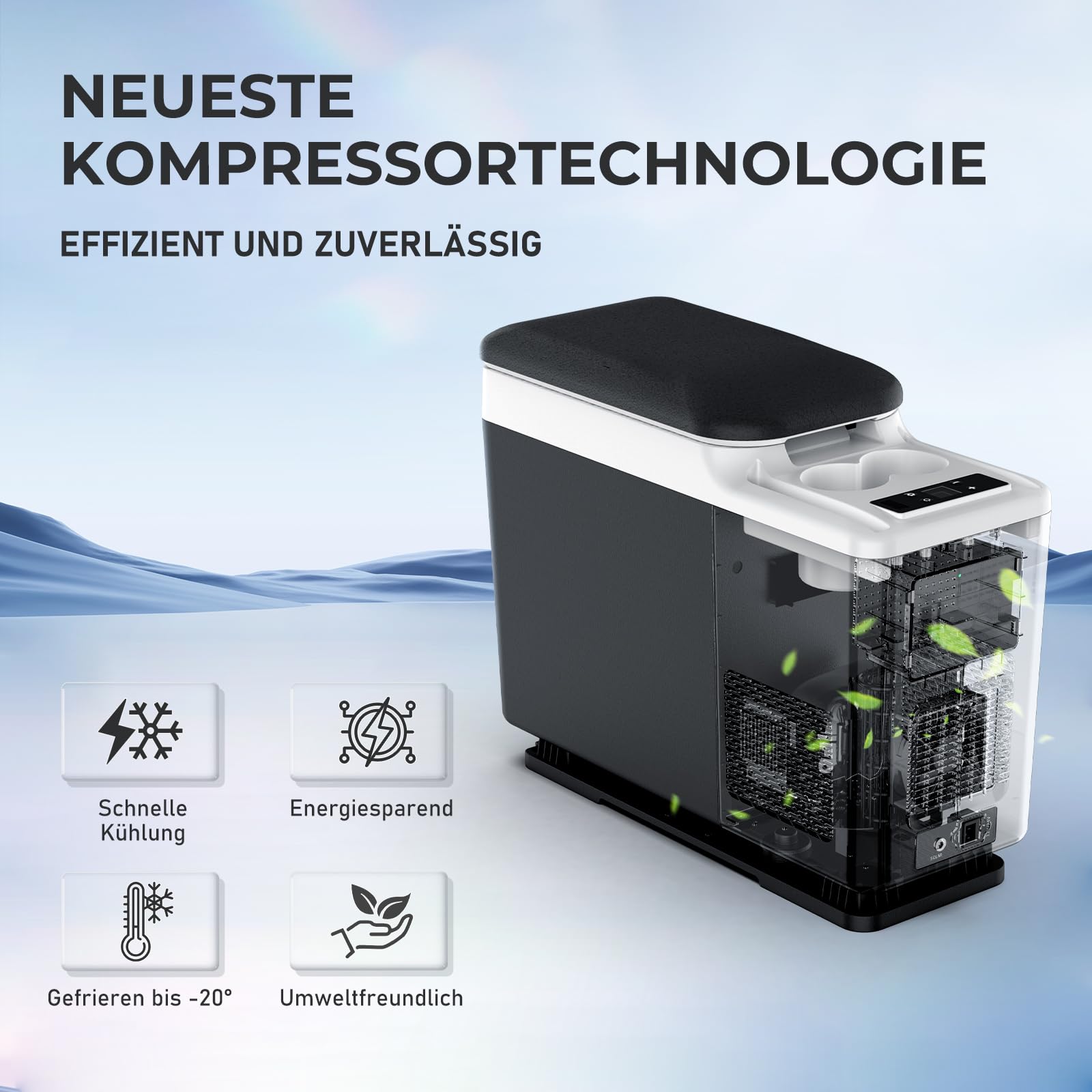 Kompressor Kühlbox 15L inkl. Montageplatte, Mittelkonsole Gefrierbox mit APP-Steuerung, Elektrisch Kühlschrank, 12V/24V DC 220-240V AC, Multifunktionale Mittelkonsole, -15°C bis 20°C für Auto Lkw Boot