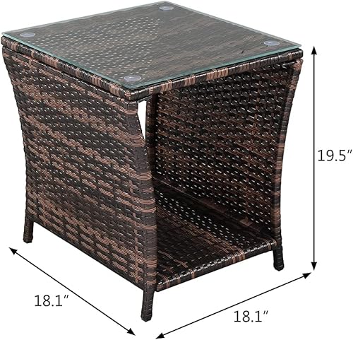 Miniatura 3 de Henf Mesa auxiliar de mimbre de ratán para exteriores, mesa auxiliar cuadrada para exteriores, mesa auxiliar con parte superior de cristal, mesa