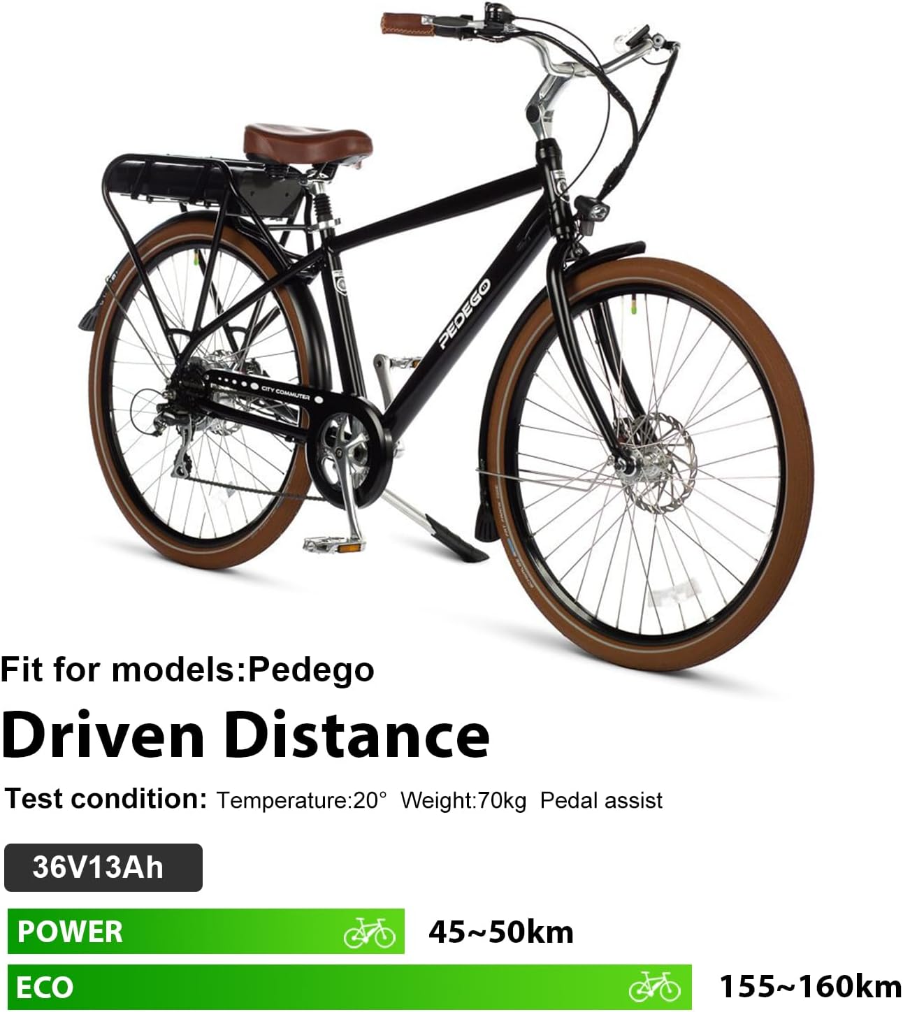 Yose Power 36V 13Ah Electric Bike Battery Pack for 800W 750W 500W 350W 300W 250W Motor Electric Bicycle and Tricycle Battery for Rack/Rear Frame Replace for Pedego Without Charger