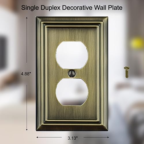 Vista 45 de Adler - Placa de pared de metal para interruptor de luz dúplex de palanca/dúplex, paquete de 2 unidades de latón antiguo, cubierta de salida