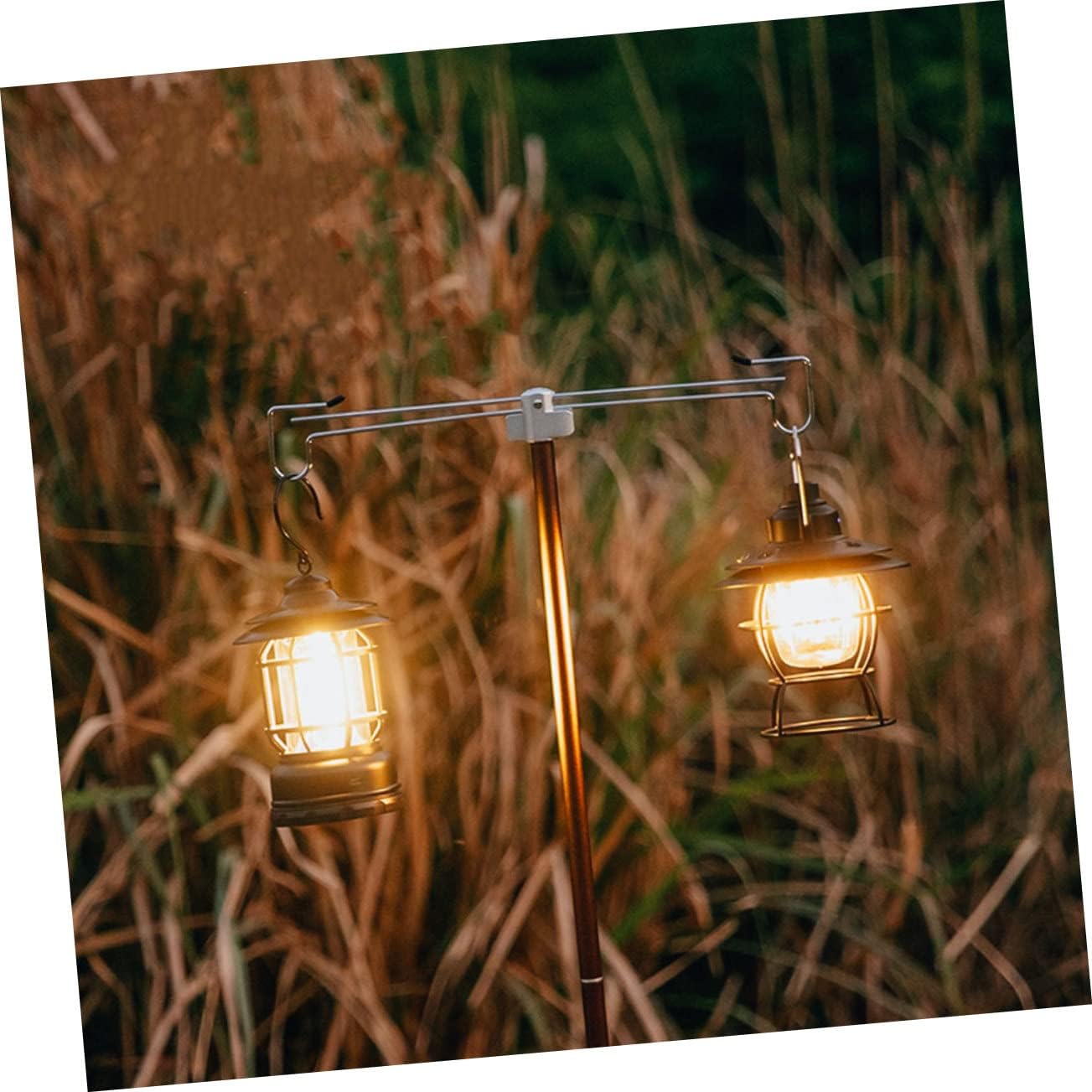 LIOOBO Camping Lantern Stand Foldable Aluminum Light Rack Double Hooks Adjustable and Lightweight Support for Outdoor Camping Hiking and Emergency Use