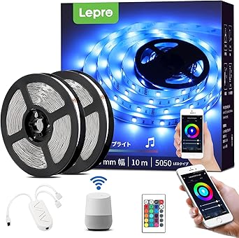 Amazon Co Jp Lepro アレクサ対応 Ledテープライト 10m Rgb ストリングライト イルミネーションライト 音楽連動 間接照明 調光調色 Wifiコントロール リモコン付き 切断可能 Ledテープ 3m両面テープ Diy 取付簡単 雰囲気作り 店舗 ゲーム室 カラオケ 装飾用 部屋 自宅
