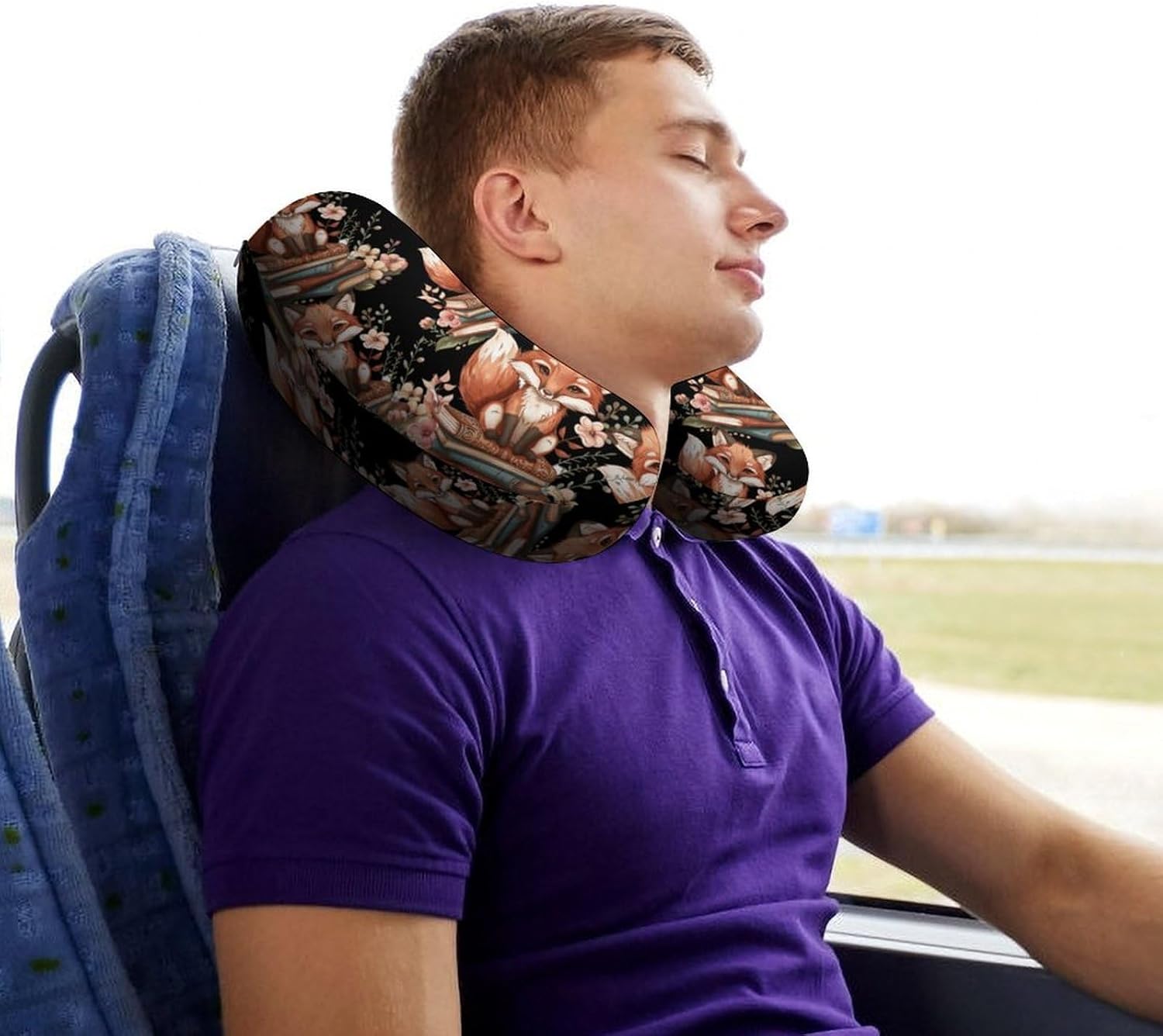 Fox with Books Floral Travel Pillow U Shape Neck Pillow Washable Pillowcase for Sleeping Chair