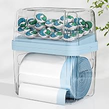 2-in-1 Trash Bag Holder Laundry & Dishwasher Pods Container,Garbage Bag Dispenser with Removable Lids,Kitchen Organizer and Under Sink Storage Box Blue