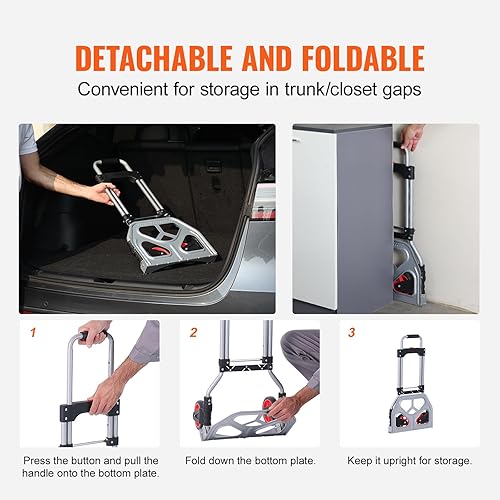 Miniatura 6 de VEVOR Camión de mano plegable, capacidad de carga de 176.4 lbs, carrito portátil de aluminio, carretilla de mano convertible y carrito con mango