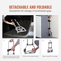 Vista 90 de VEVOR Folding Hand Truck and Dolly, 309 Lbs Capacity, Aluminum Foldable Cart, Heavy-Duty Luggage Trolley Cart with Telescoping Handle and PP+TPR