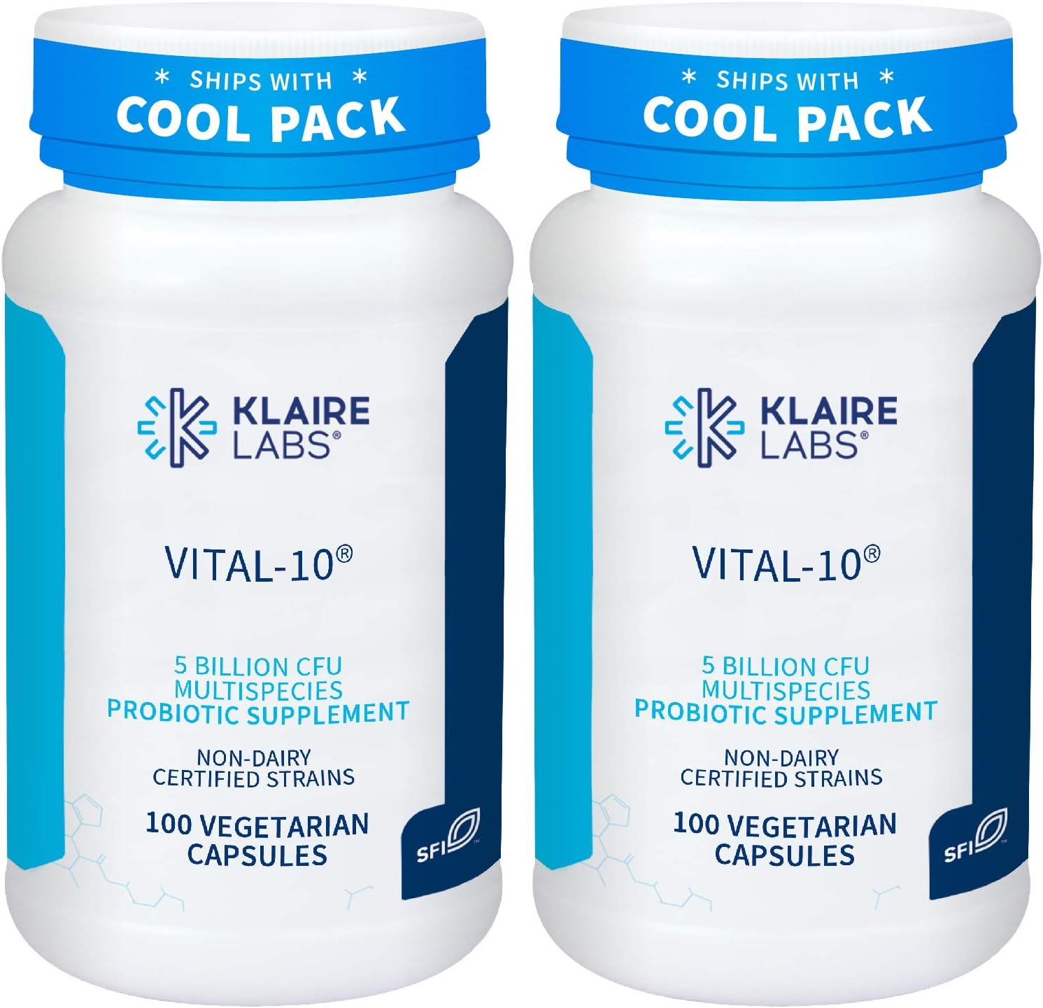 Klaire Labs Vital-10 Probiotic - Immune & Digestive Support Supplement 5 Billion CFU 10 Species with Lactobacillus, Bifidobacterium & Streptococcus, Hypoallergenic & Dairy-Free (100 Capsules