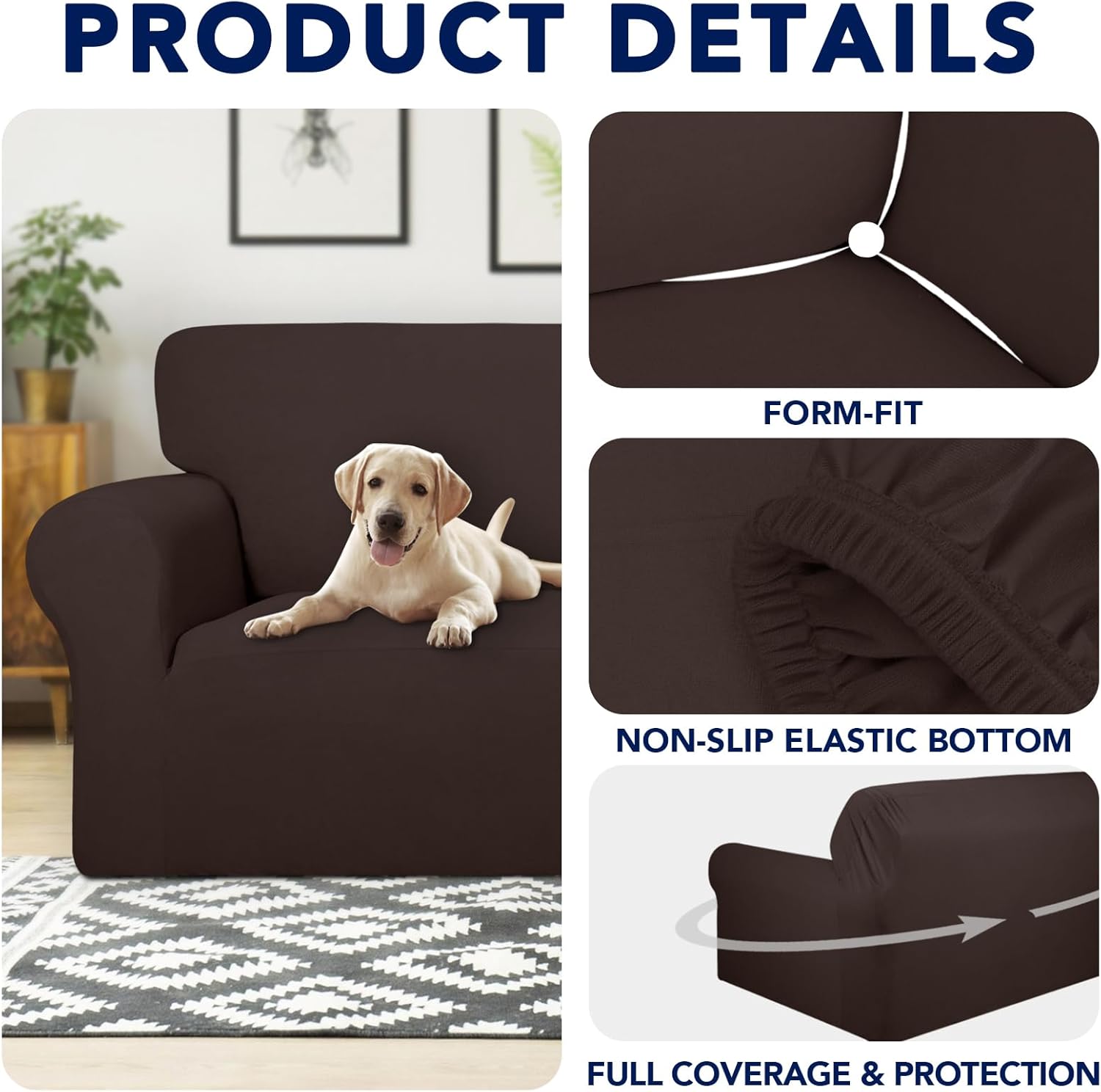 PureFit 100% Dual Waterproof Couch Cover Slipcovers for Couches and Sofas - Stretch Non Slip Fleece Sofa Covers Washable, Leakproof Furniture Protector for Kids, Pets, Dog (Sofa, Chocolate)