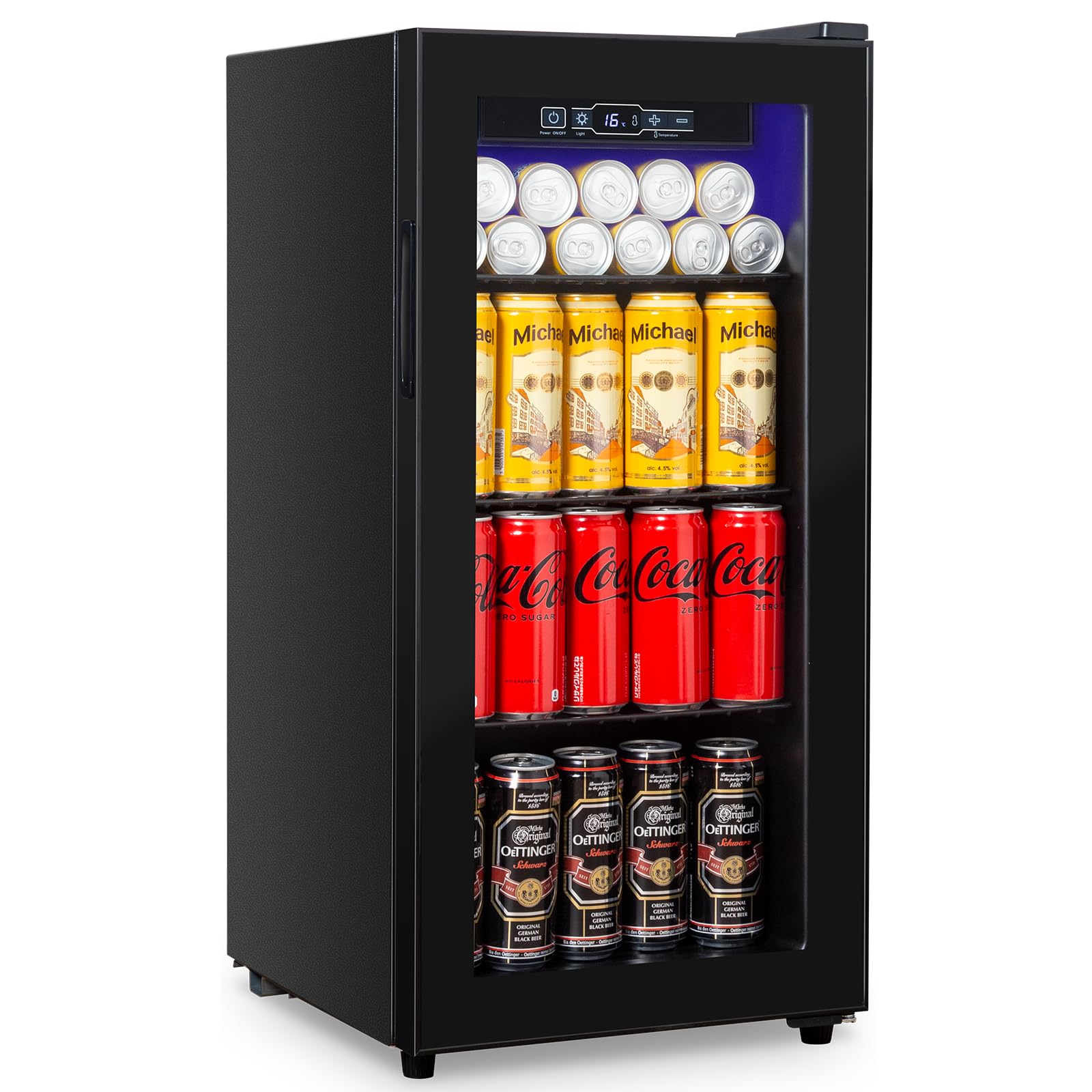Cucina Magica Beverage Refrigerator 180 Can, Black Beer Fridge with Glass Door, 3.2 Cu Ft Mini Fridge for Drinks, Freestanding Cooler with Adjustable Shelves & Digital Temp Control