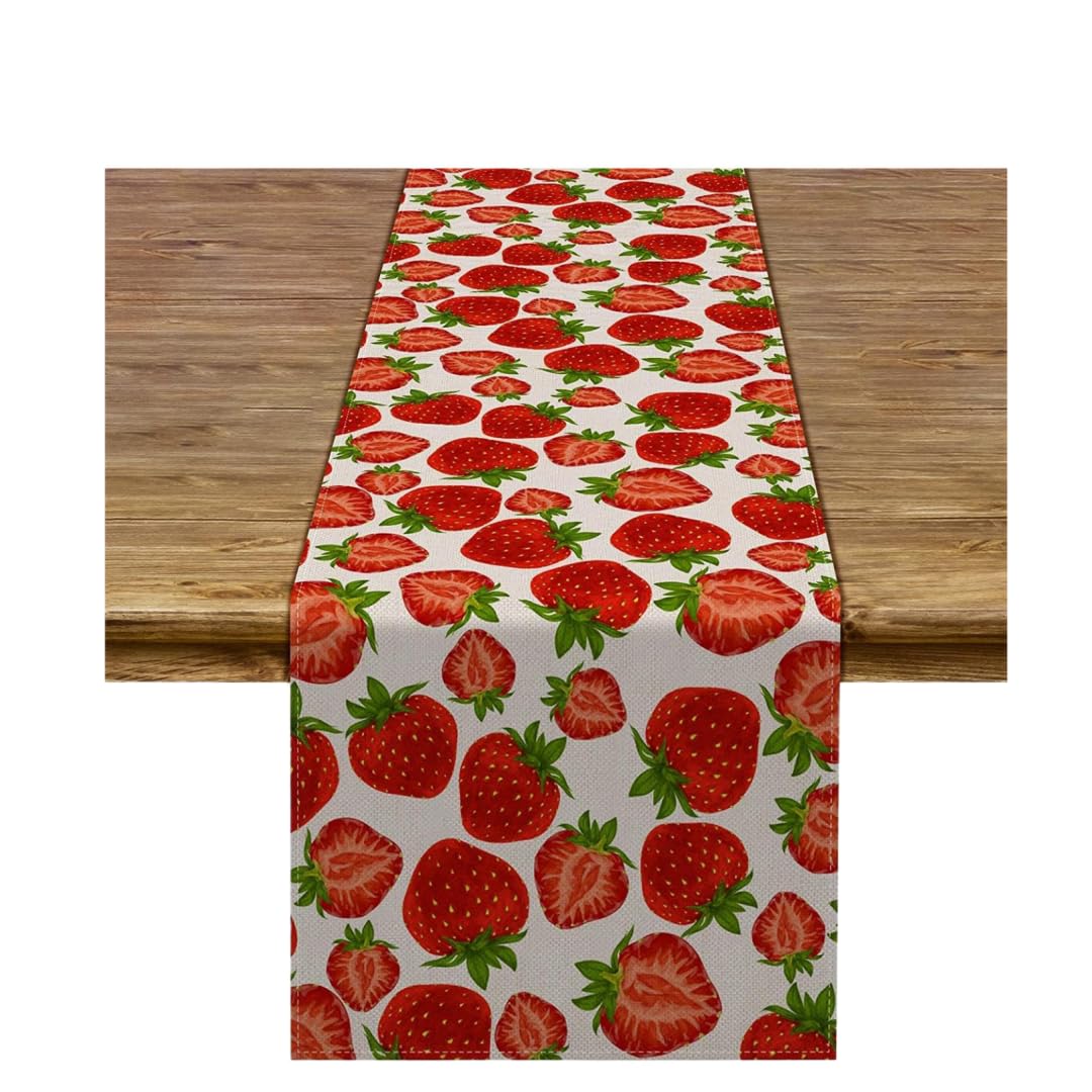 Runner For Table Fruit Print Dessert Table Table Mat Linen Table Flag Kitchen Decoration-Big Strawberry-33*90Cm