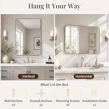 2-Pack 24x36 Inch Brushed Nickel Rounded Rectangle Vanity Mirrors