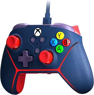 Xbox Series X|S、Xbox One、Windows 10/11 PC用有線コントローラー - LED照明付きジュニアコントローラー 滑り止めグリップ ランブルフィードバック - Surge Livewireマイクロワット(ブルー)