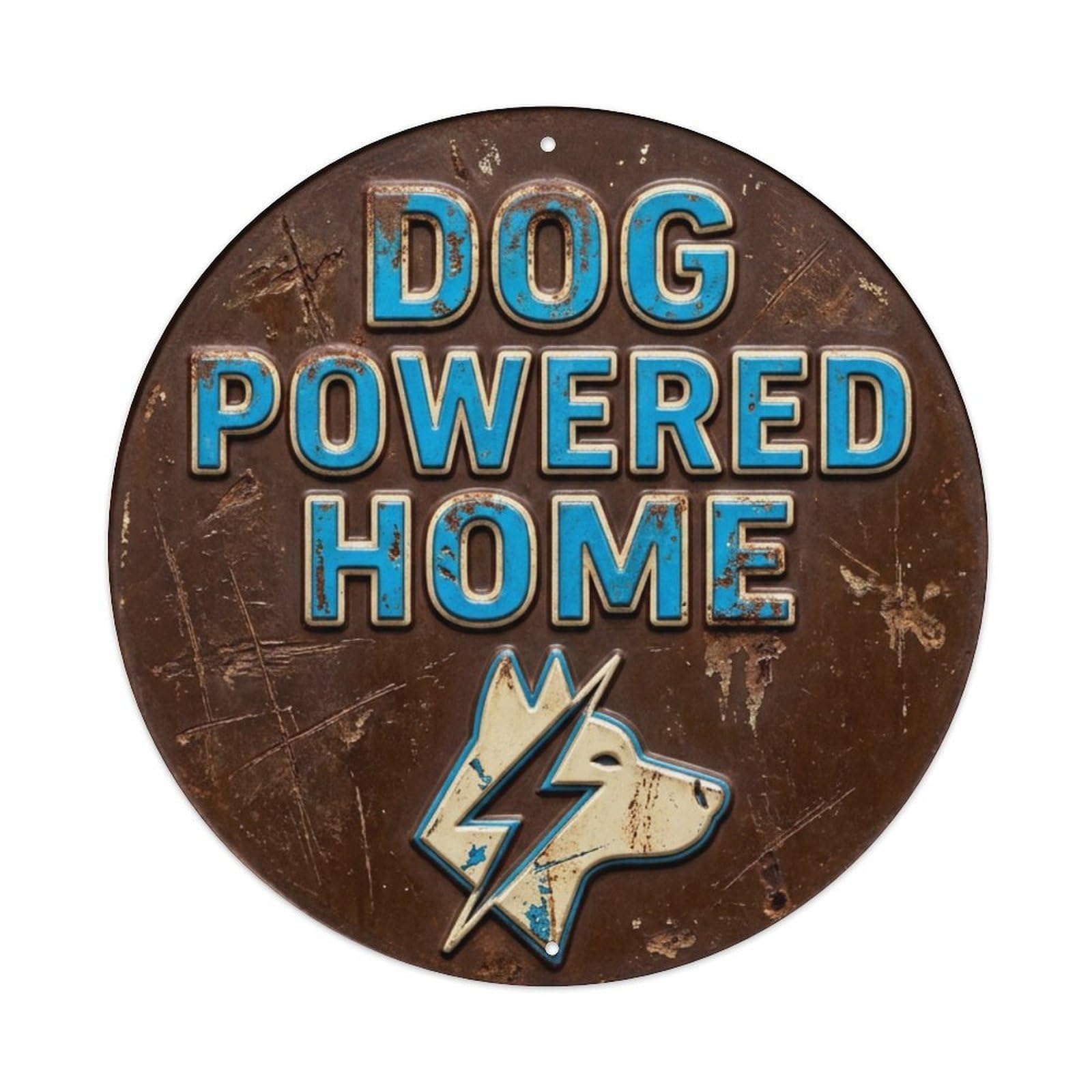 Dog Powered Home Woof Metal Tin Sign Plaque Wall Decor for Cafe, Club Bar, Office, Home Garden Round Metal Poster 8x8Inch