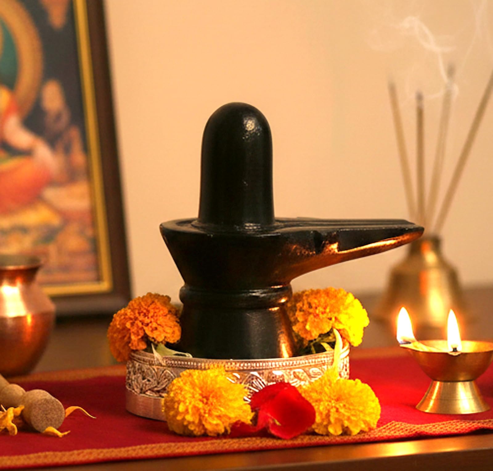 StonKraft Marble Shiva Lingam Shiv Ling Idol Murti Statue Adiyogi (Black Lingam)