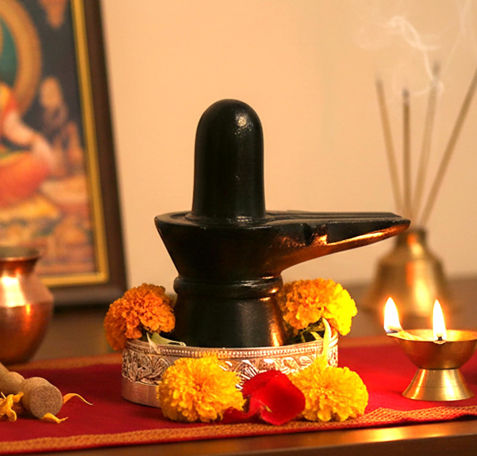 StonKraft Marble Shiva Lingam Shiv Ling Idol Murti Statue Adiyogi (Black Lingam)