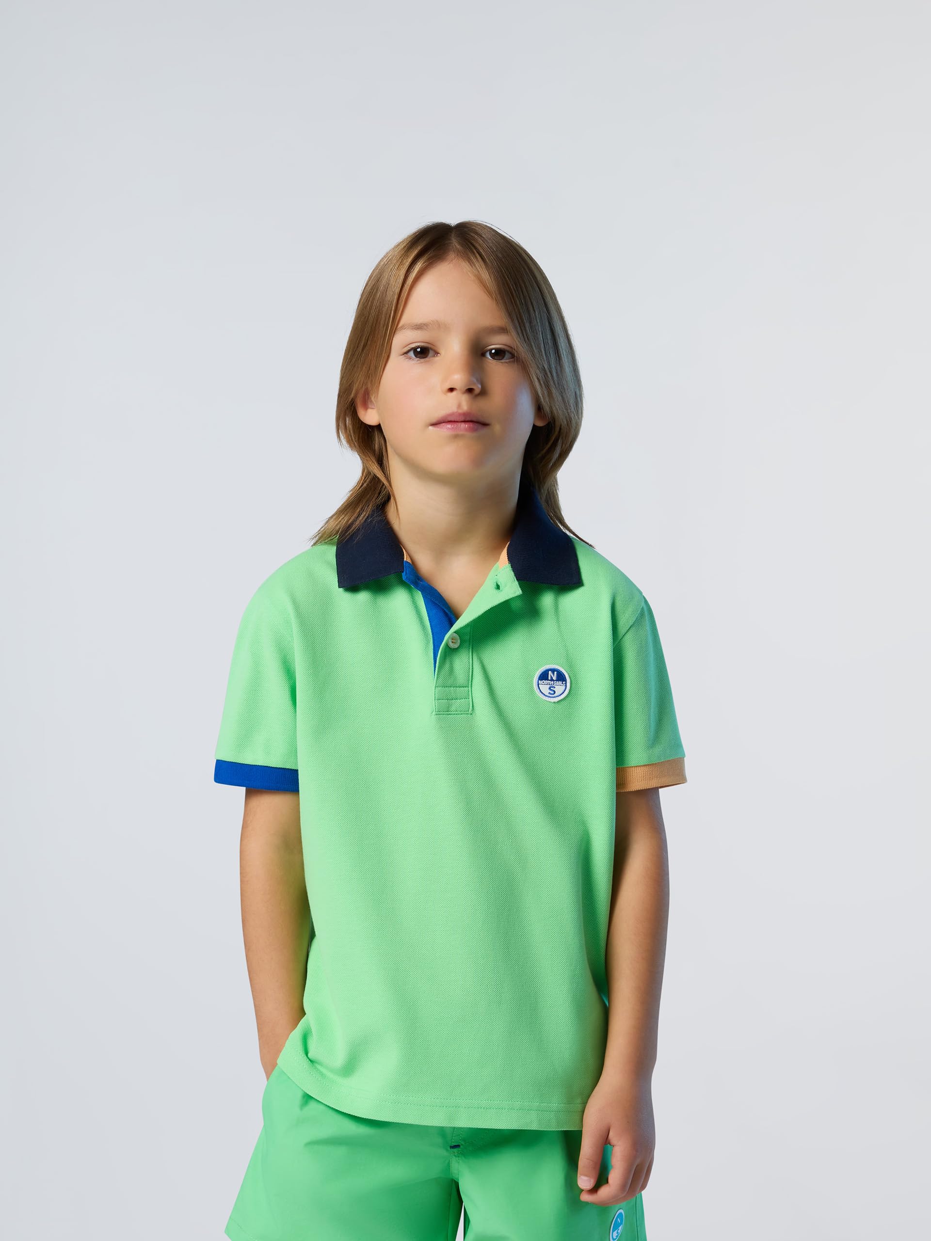 NORTH SAILS Polo Bambino in piqué di Cotone Organico con Dettagli a Contrasto