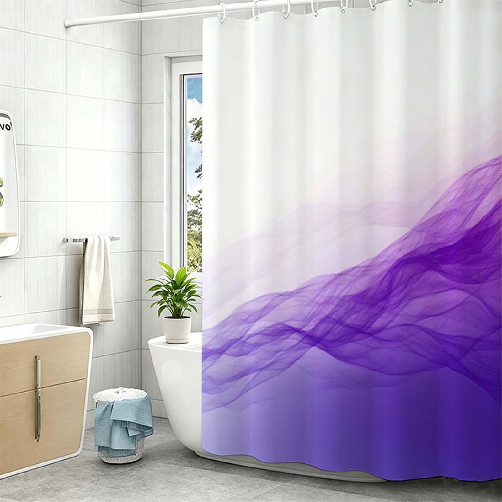 Tenda Doccia in Poliestere Viola,Tende per Doccia Extra Lunga 240x200cm,Semplice Tenda Vasca da Bagno Tessuto Lavabile,Impermeabile e Facile da Pulire,con 12 Ganci,Decorazione per Bagno,Hotel Z-40
