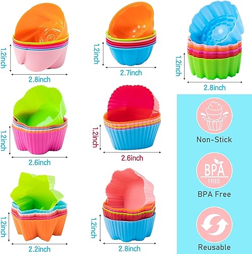 Vista 42 de R HORSE 42 moldes de silicona para cupcakes de 2 pulgadas, tamaño pequeño, reutilizables, forros para muffins, lavables, antiadherentes, moldes