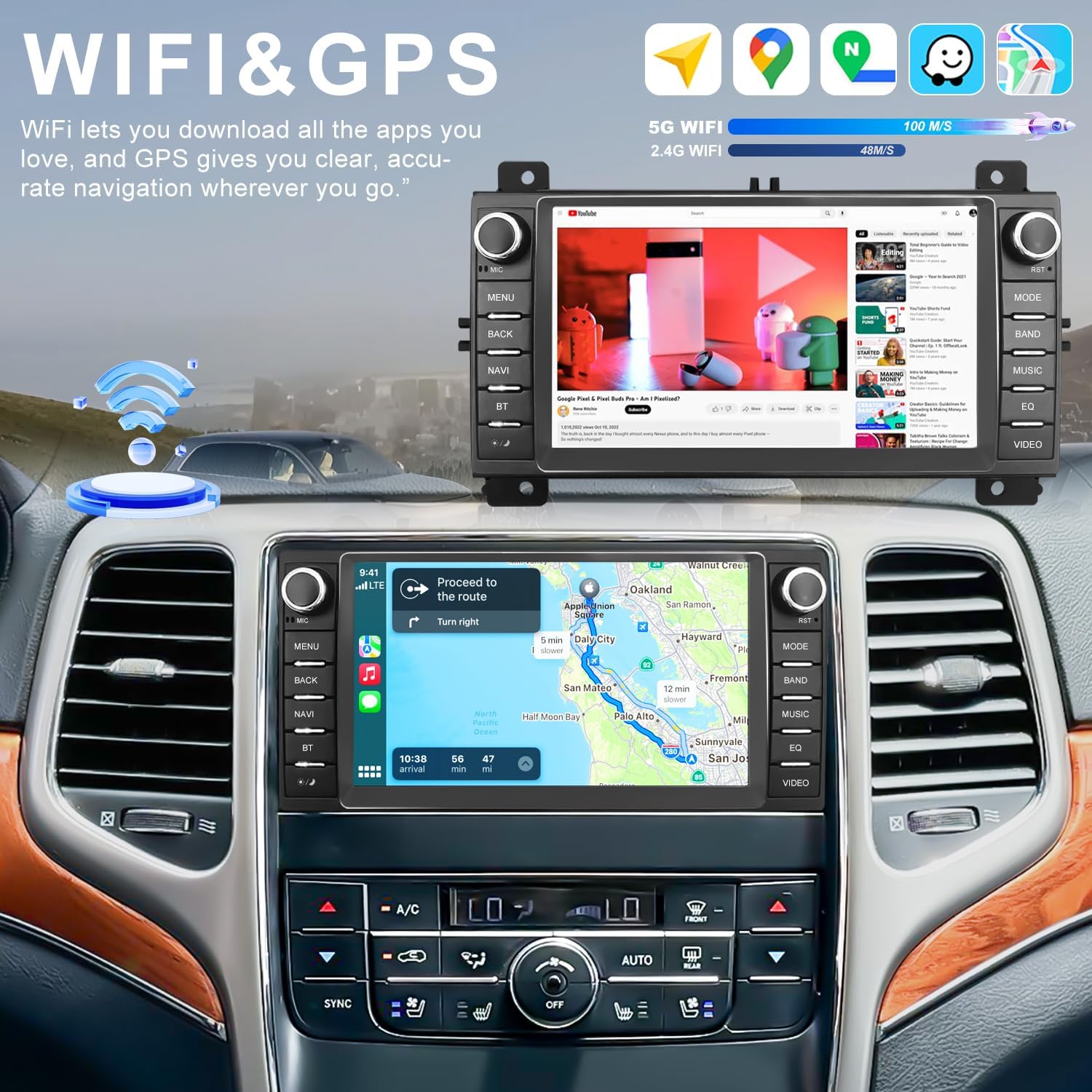 Upgrade Car Radio for Jeep Grand Cherokee 2011-2013, Dodge Durango 2011-2013, 7 Inch Android 13 Touch Screen Headunit Stereo with Wireless Carplay Android Auto Bluetooth GPS WiFi FM SWC Backup Camera