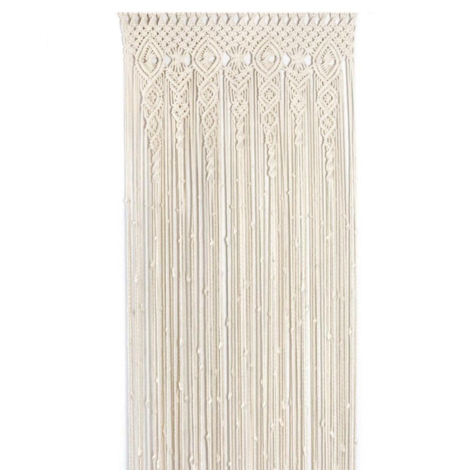 Cortina de puerta boho, tejida, 90 x 180 cm, 90 x 200 cm, 100 x 200 cm, algodón, encaje, macramé, tapiz para pared para boda, fondo, arco de ventana, decoración del hogar, Beige