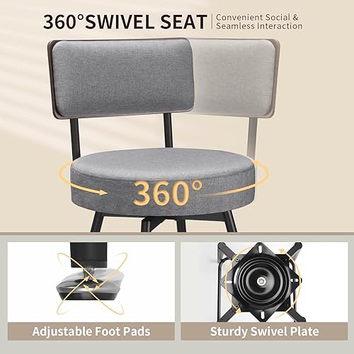 Miniatura 4 de Taburetes de bar de altura de mostrador, taburetes de bar giratorios de 25 pulgadas, juego de 2, silla de bar giratoria redonda, taburetes de bar