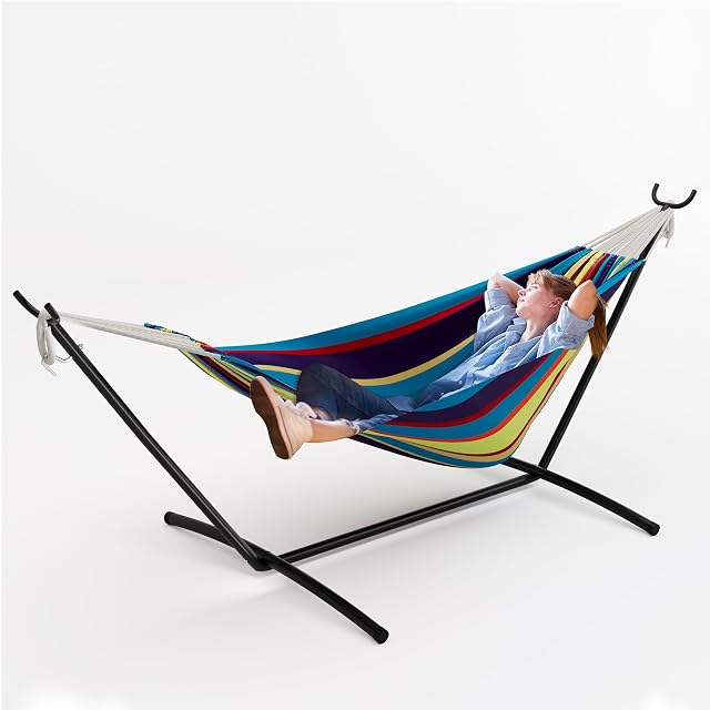 GAOMON Double Hammock with Stand 450 lb Capacity Adjustable Portable Hammock Chair with Sturdy Steel Frame Thick Rope