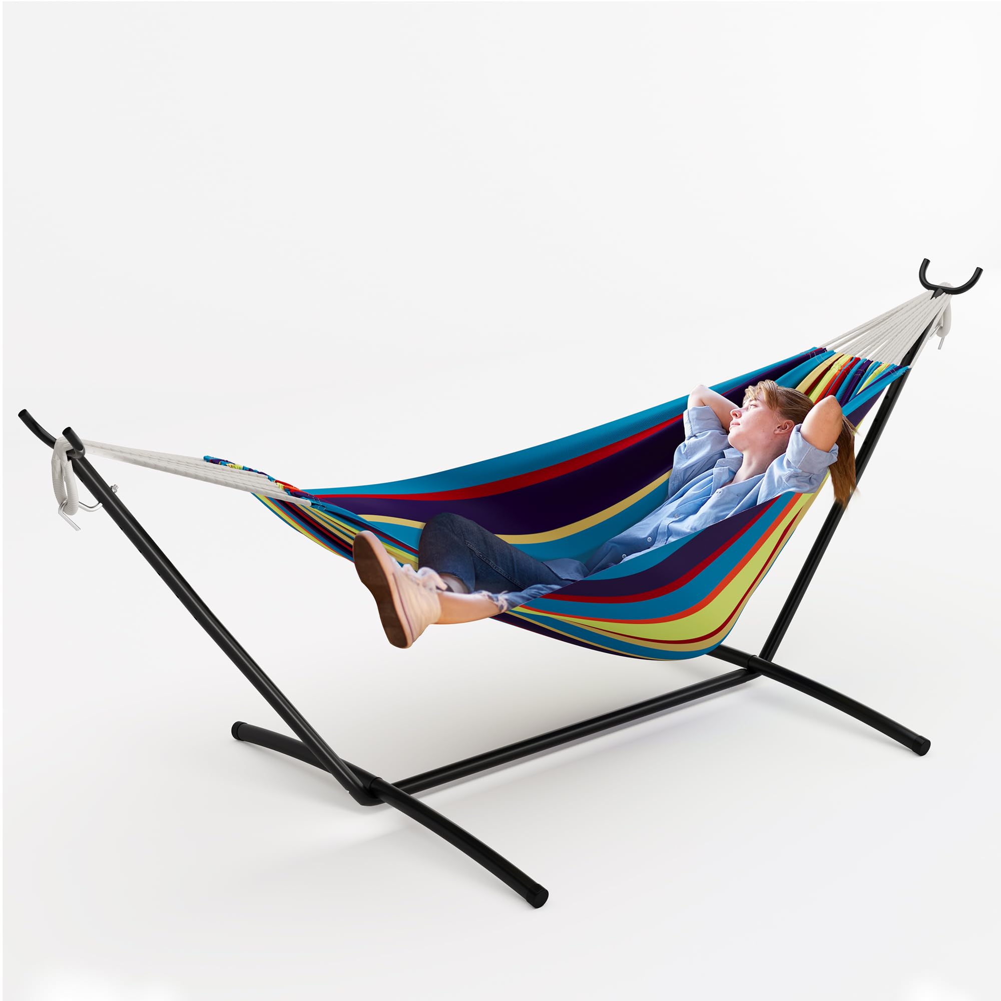 GAOMON Double Hammock with Stand 450 lb Capacity Adjustable Portable Hammock Chair with Sturdy Steel Frame Thick Rope