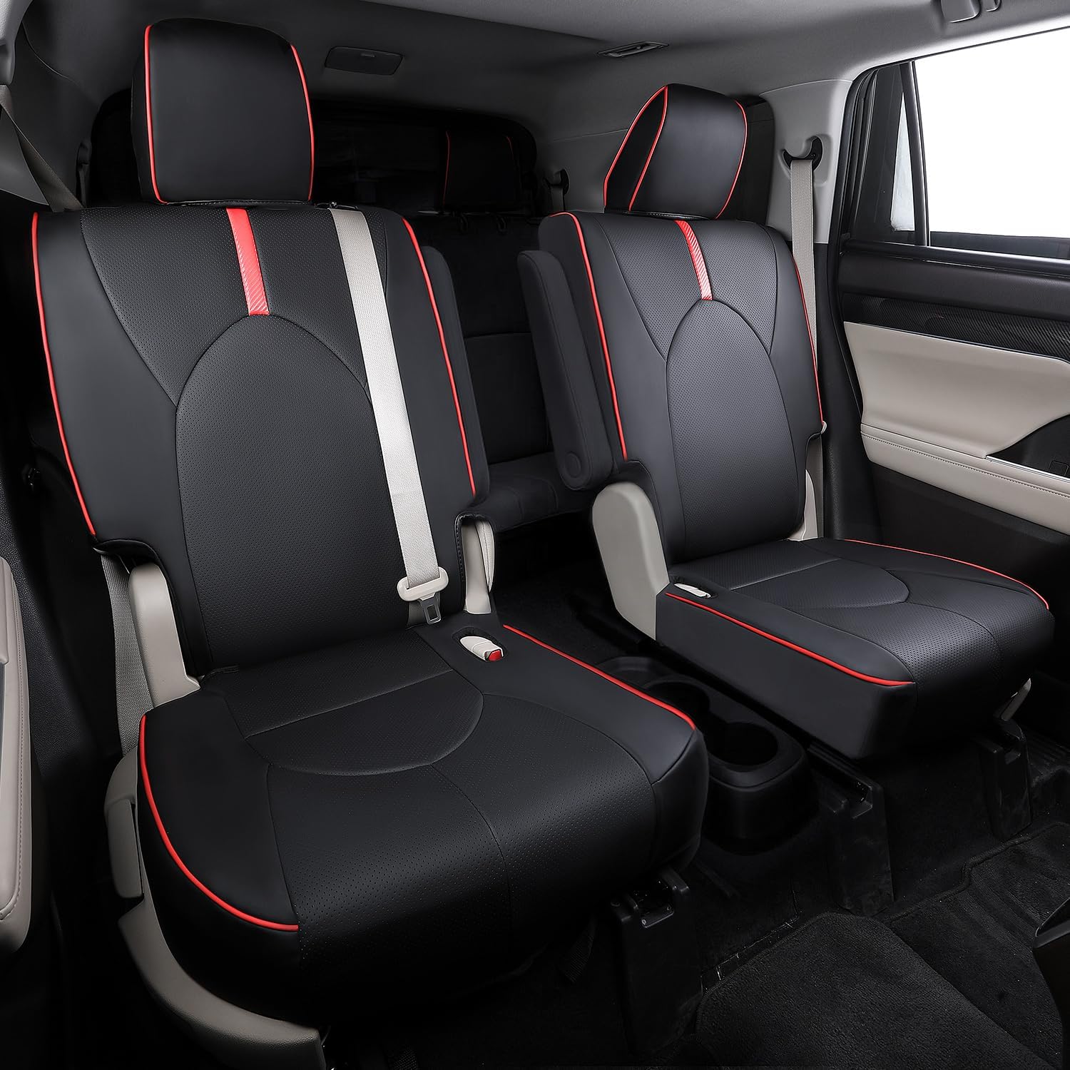 PTYYDS Seat Covers Compatible with 2020-2024 Toyota Highlander Seat Covers 7-Seats Replacement for 2020-2024 Highlander Accessories(2020-2024 W/Second Row Captain Chair,1st&2nd Row,Black+Red) 2020-2024 W/Second Row Captain Chair 1st&2nd Row,Black+Red