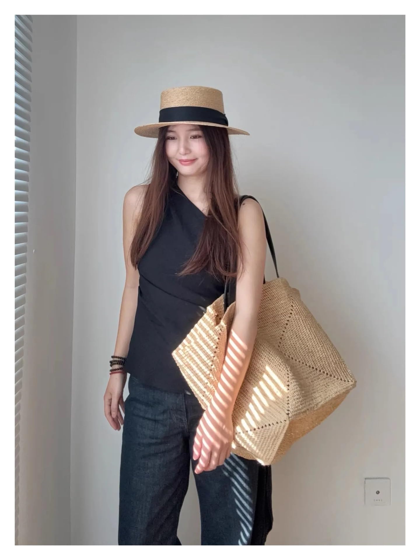 Strohtasche Übergroße große Bast-Stroh-Einkaufstasche, handgefertigte Sommer-Strand-Handtasche for Damen