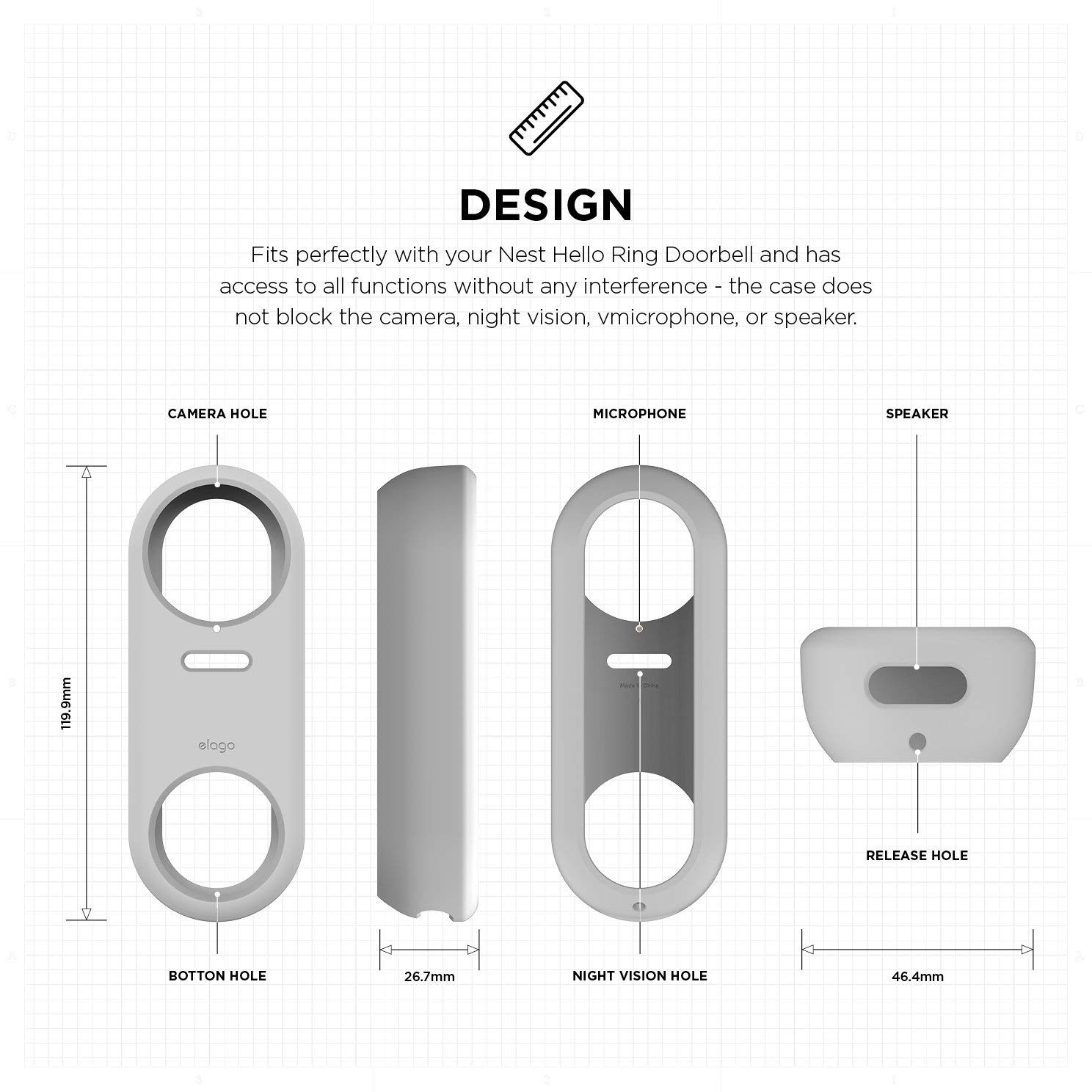 elago Silicone Case Designed for Google Nest Hello Doorbell Cover (Wired) [White] - Full Protection, Night Vision Compatible [US Patent Registered]