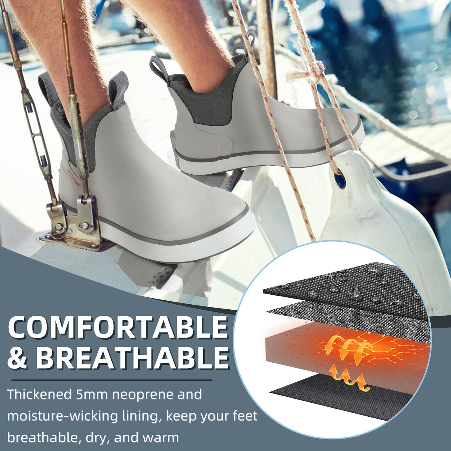 Showave Deck Boots for Men Ankle Rain Boots Men Insulated Rubber Boot Neoprene Mud Waterproof Boot Boat Fishing Booties for Sailing Gardening - Image 6