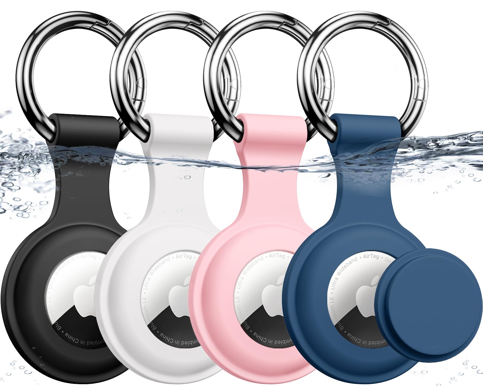 Joremx 4-Pack for IPX8 Waterproof Airtag Holder, Soft Silicone Protective Case with Keychain for Apple Air Tag, Lightweight and Anti-Scratch, Compatible with Dog Collar,Car Key,Luggage