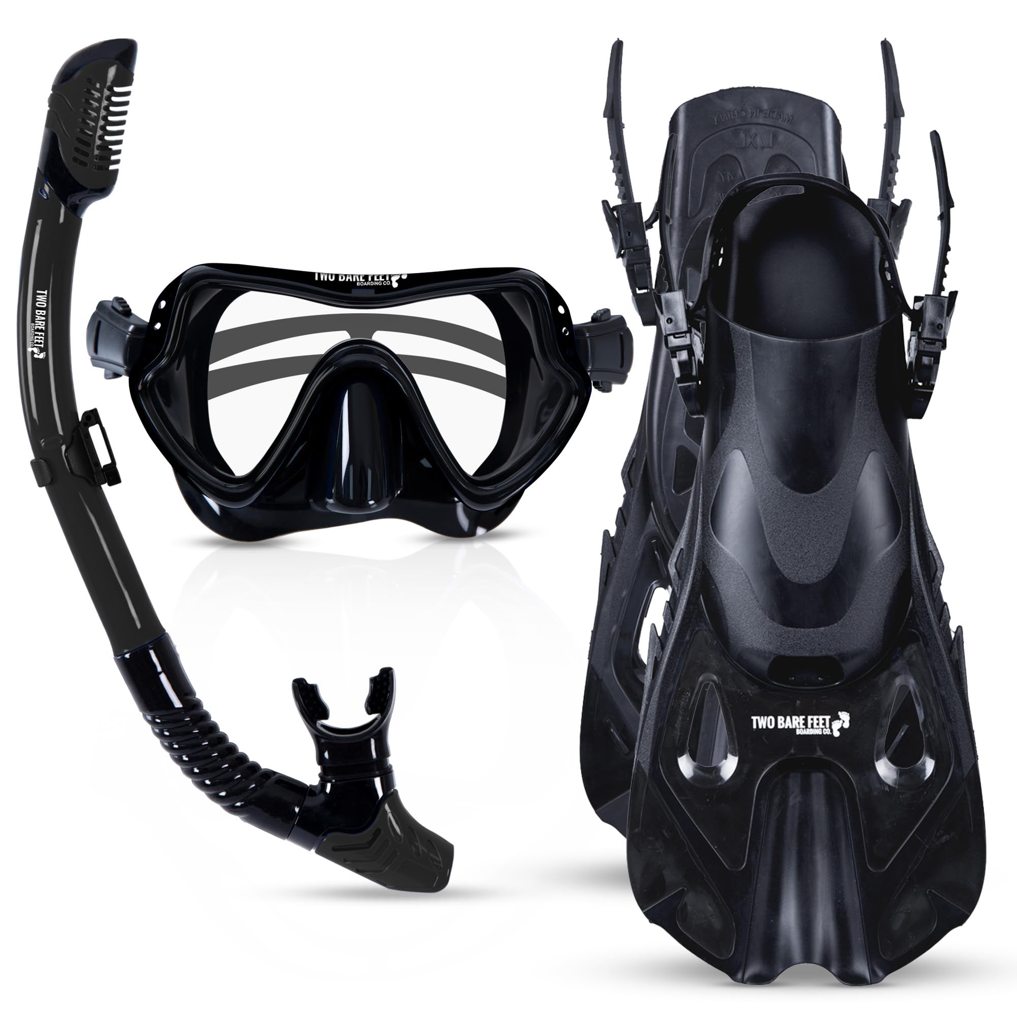 Two Bare Feet Adults 3 Piece Silicone Mask, Snorkel and Fins Diving Set, Anti Fog Anti Leak Snorkelling Set - Style 3 (Black, (M1001S+S11S+F01), (S/M), UK4.5-8.5) โ image 1