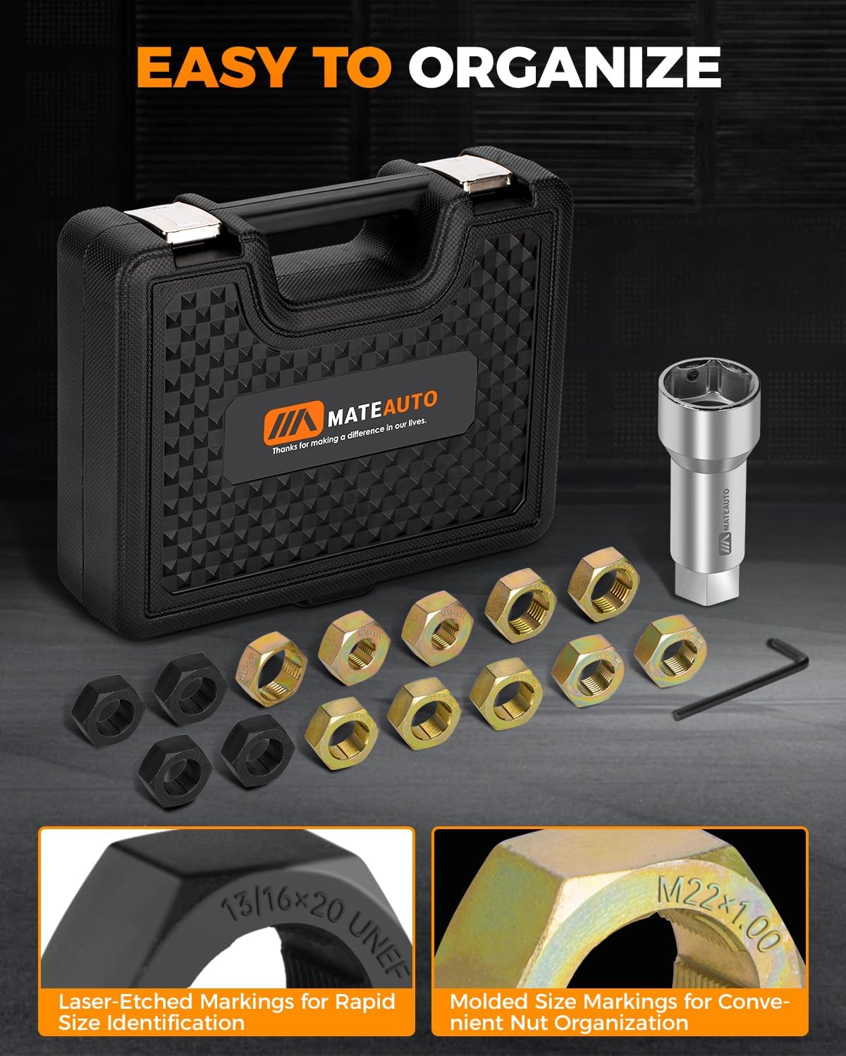 Axle Spindle Rethreading Kit,16 Piece Precision Restorer Master Repair Kit, Essential Tool for Mechanics - Includes Thread File and Axle Spindle Thread Chaser Set (16 Piece)
