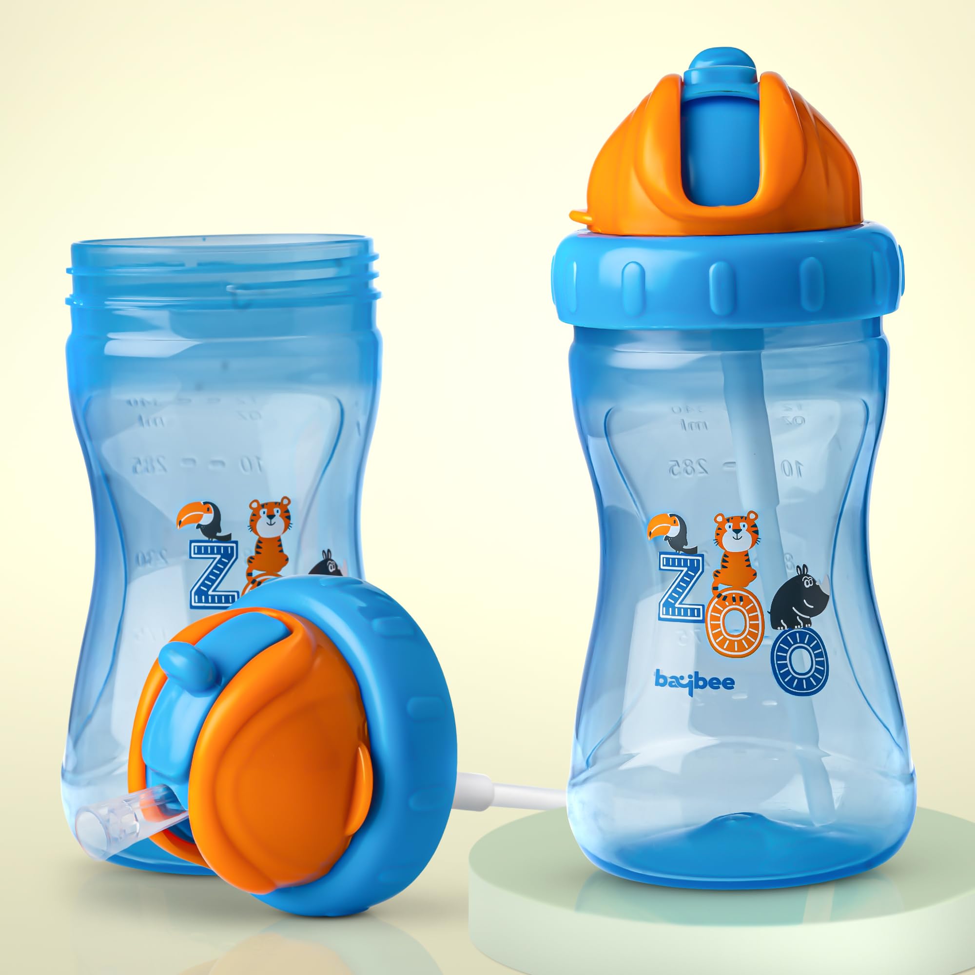 Baybee Zoo 340ML Sipper Bottle for kids, Anti-Spill Sippy Bottle with Soft Silicone Straw BPA Free |Sippy Cup, Baby Bottle Sipper | sipper bottle for kids Infants & Toddlers 6 Months to 3 Years (Blue)