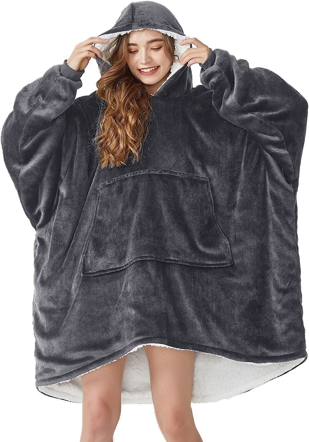 Kinfolk Textile Unisex Charcoal Grey Hoodie Blanket Oversized Ultra Plush Sherpa Big Giant Sweatshirt Hooded (Charcoal Grey)