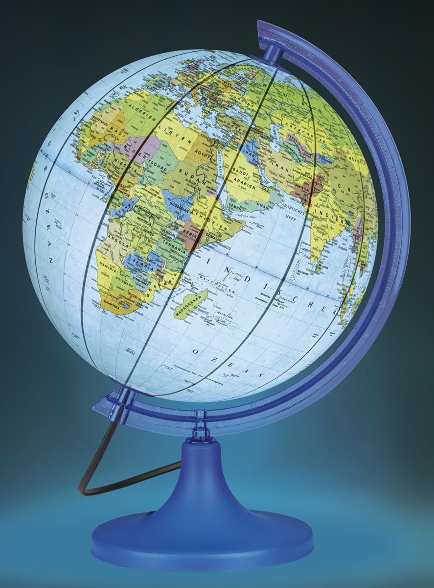 DONAU Globe terrestre/Diamètre 250 mm/Carte politique/Lumineux/Lampe LED/Pivotant/Décoration éducative/Application interactive Multiglobear/Pour l'école, la maison et Le bureau