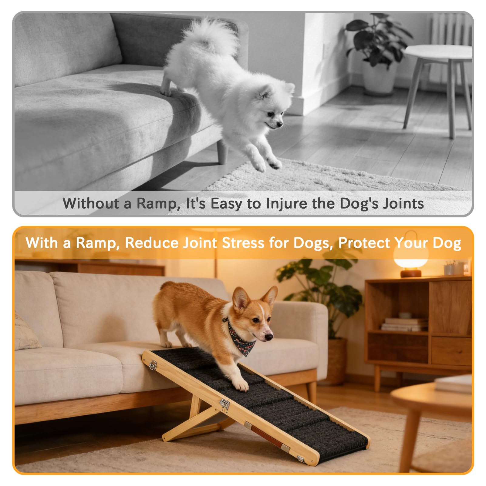 Rampa Plegable de Madera para Perros, con Ajuste de Altura en 6 Posiciones, 120 cm de Largo, con Alfombrilla Antideslizante, para Perros Pequeños y Medianos, También para Gatos