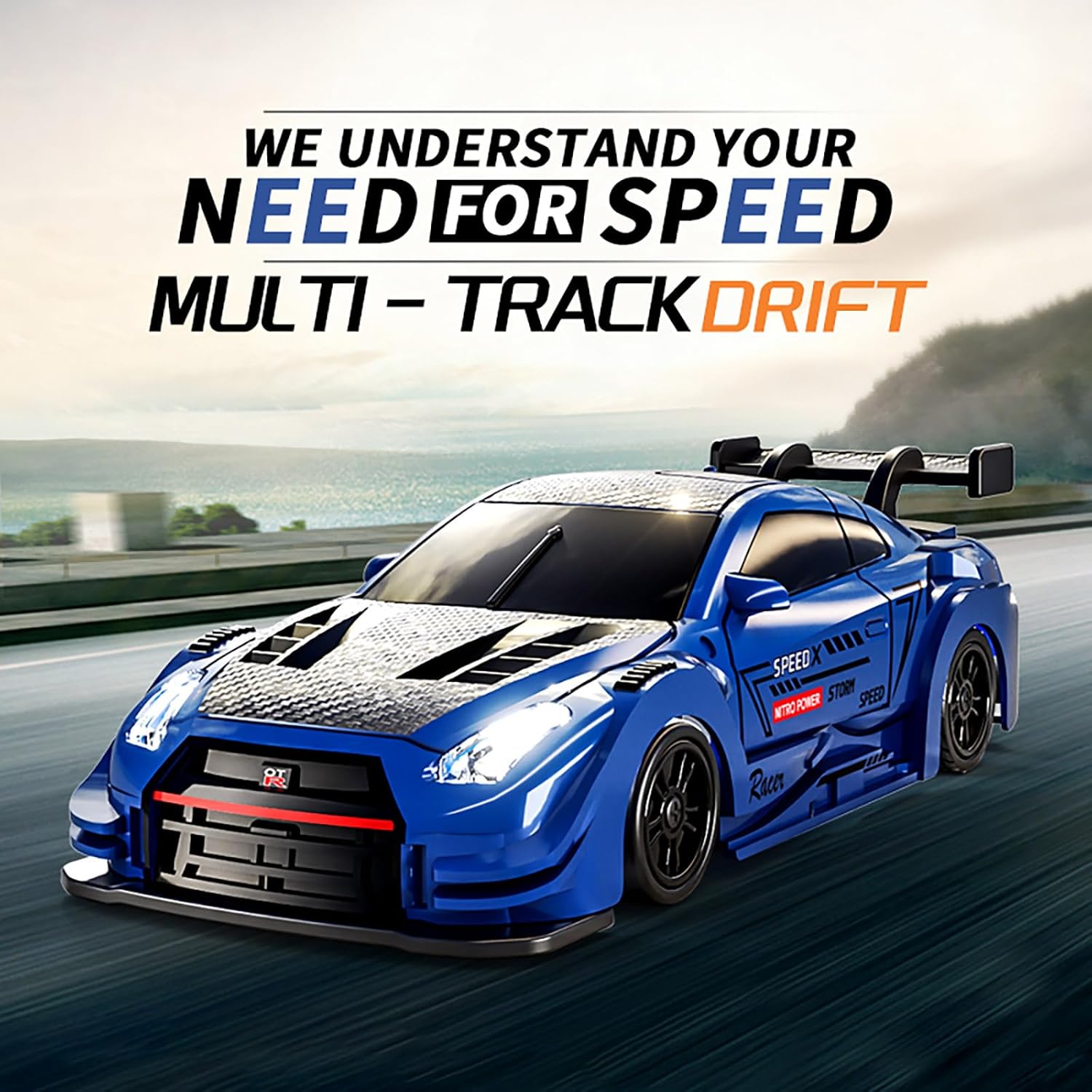 88RC 1:43 Alloy Remote Control Mini Drift Car, 2.4GHz 4WD High-Speed RC Car with DIY Detachable Body & Multi-Light Modes, Desktop Racing Hobby for Adults & Collectors (Blue)