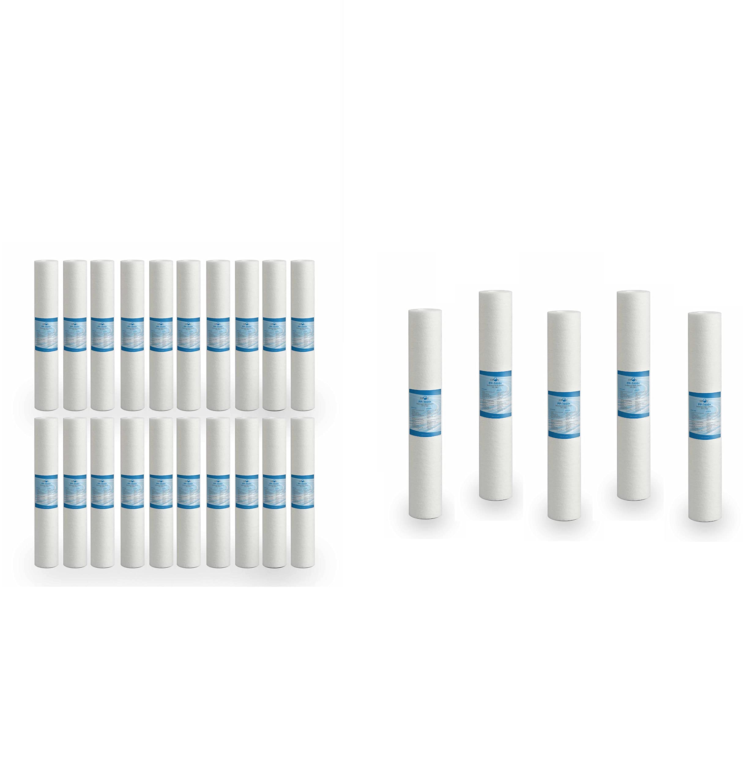 Filtro Sedimenti Tazza 20 Pollici 10 Micron. Elimina Sabbia, Fango, Particelle di ruggine e impurità sospese fino a 10 Micron in Polipropilene Confezione 20 pezzi + 5 omaggio